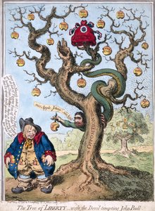 ジョン・ブルを誘惑する悪魔と自由の木、パブ。ハンナ・ハンフリー、1798